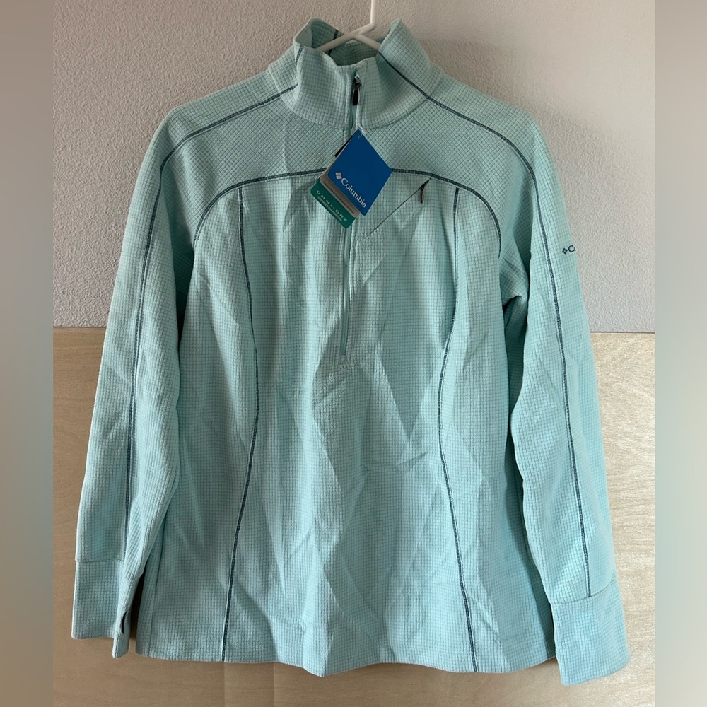 Columbia Omni-Dry Silver Ridge Grid 1/2 Zip Fleece Jacket Mint Blue Size L